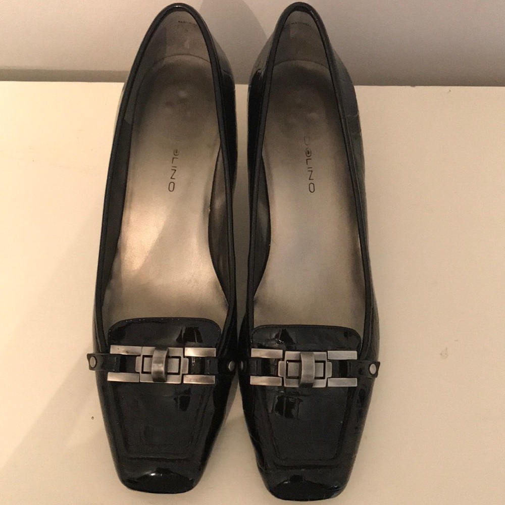 Black Paten leather low heal shoe
